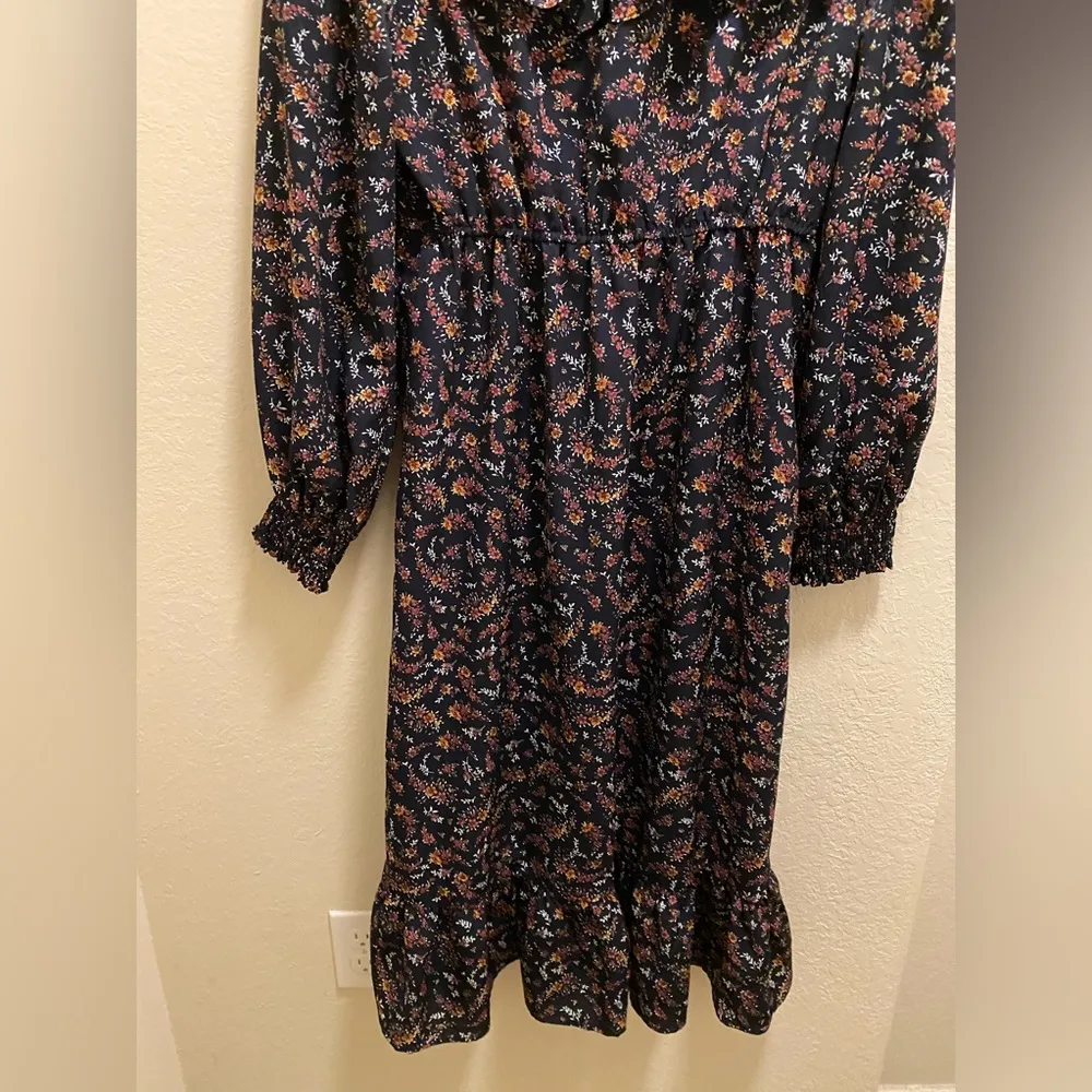 Bohme Modest Long Sleeve Smocked Floral Ruffle Midi Dress Size M - Image 11