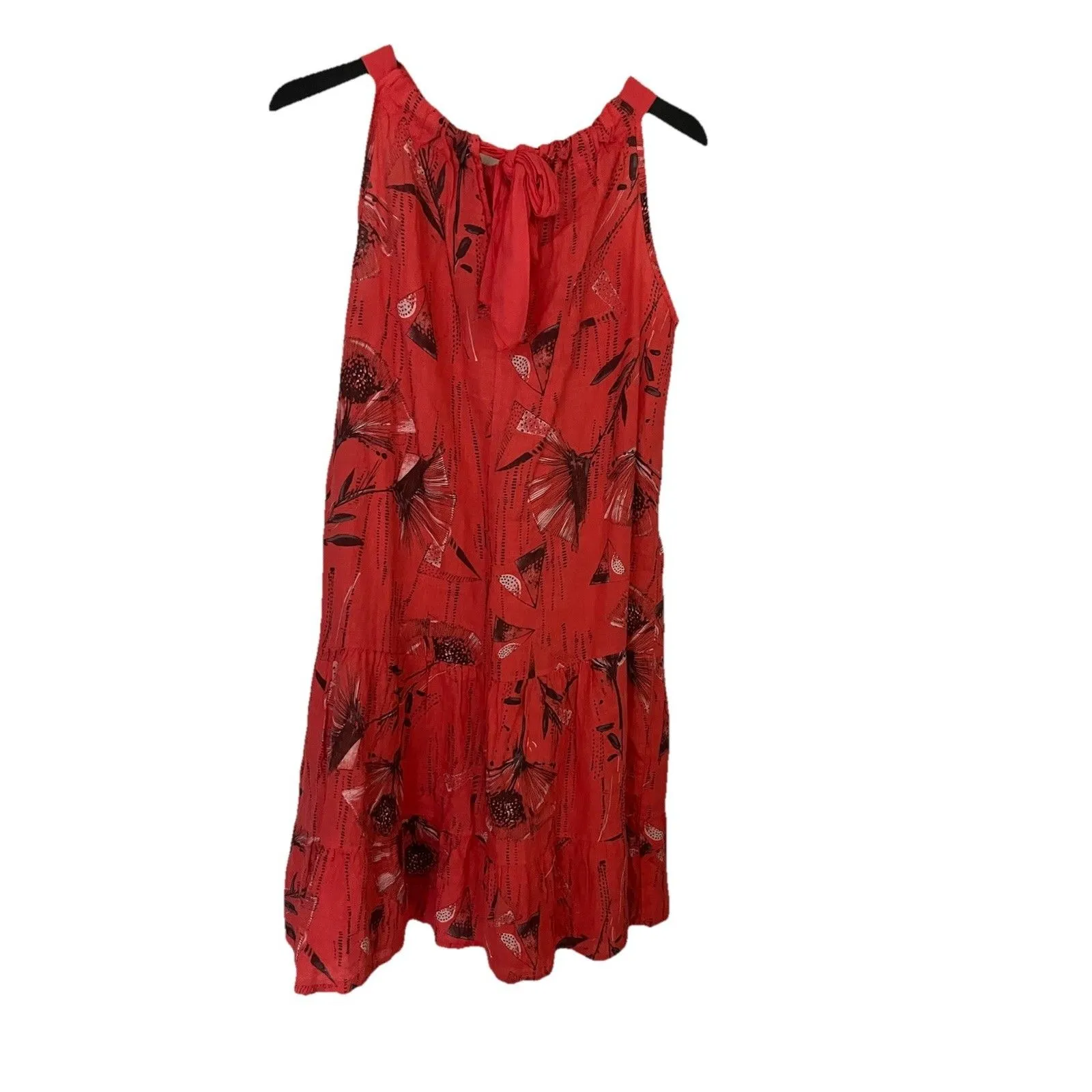 Bellambra Linen Tie Neck Midi Dress Blue Tie Dye Made in Italy Size M Red Size M - Image 4