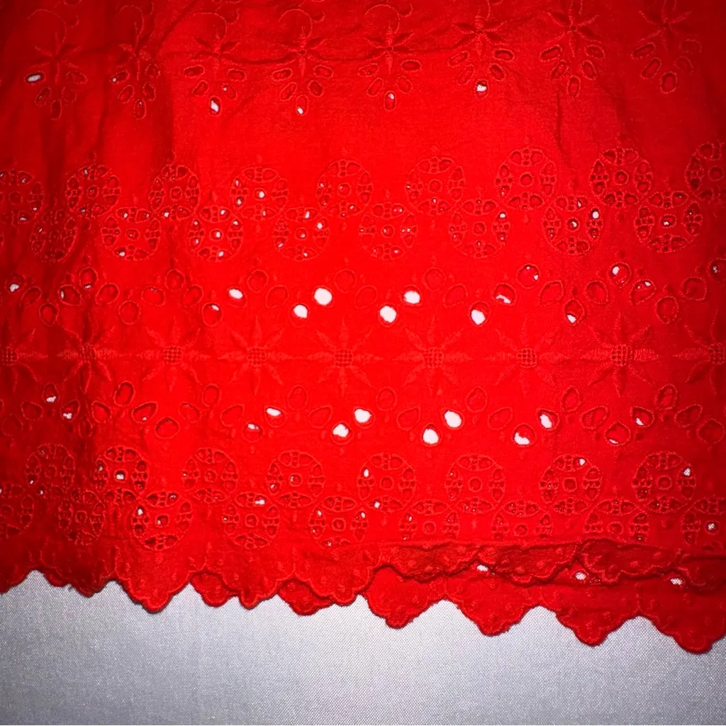 Madewell • Beautiful Bright Poppy Red Eyelet Lattice Scalloped Hem Blouse Size S - Image 8