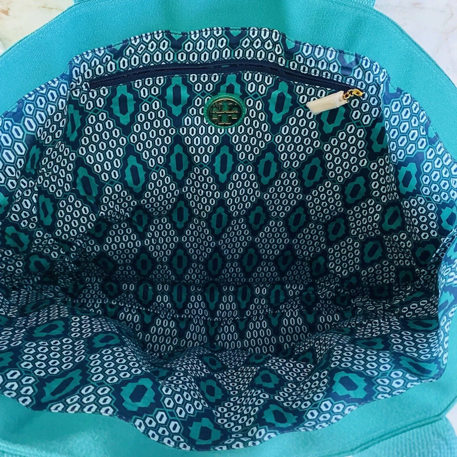 TORY BURCH Solid Green Color Block Extra Large Canvas Tote Bag - Image 10