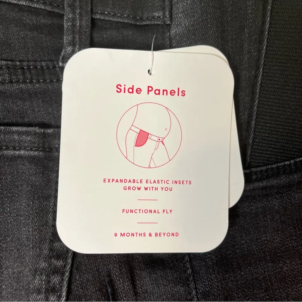 Side Inset Panel Black Midi Jean Raw Hem Shorts Size 00/24 New! - Image 6