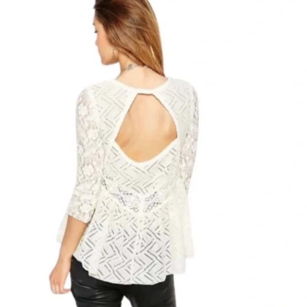 Free People | Ivory Gracie Lace Peplum Babydoll Top, Size S - Image 2