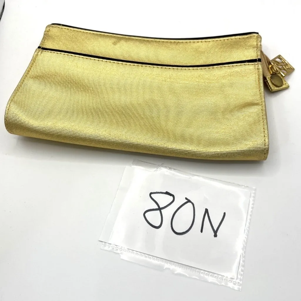 Gold Fabric Clutch With Zipper & Logo Charm Womens Evening Bag 9"x6" - Image 5
