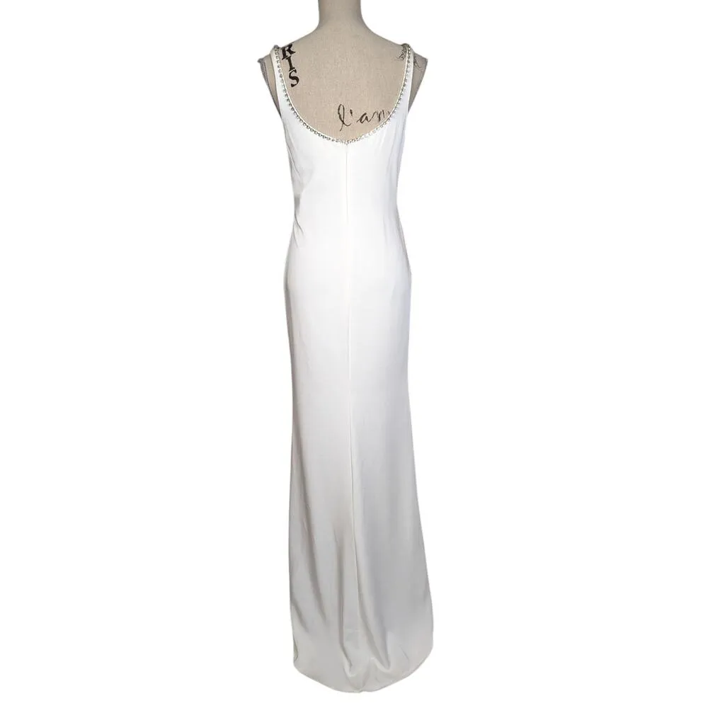 Ieena for Mac Duggal Sleeveless Crystal Scoop Neck Formal Wedding Dress White 2 - Image 4