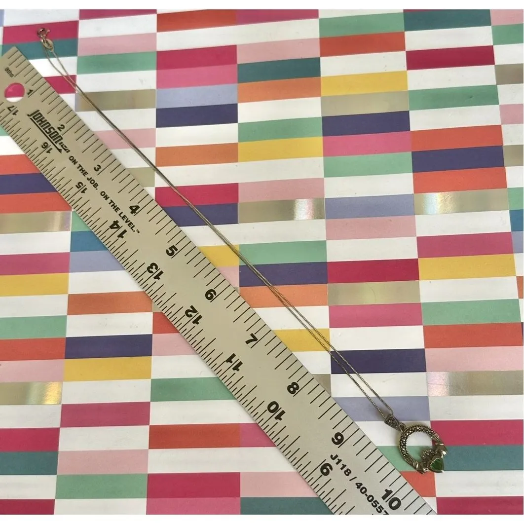 Solvar Heritage Sterling Silver Marcasite & Green Crystal Claddagh Necklace - Image 9