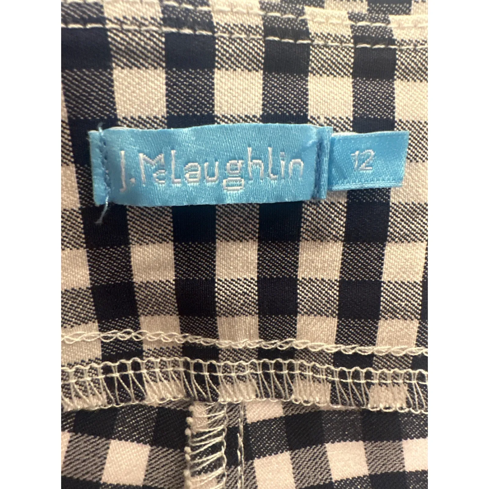 J McLaughlin Gingham Check Flare Leg Pants Navy White Size 12 casual boho women - Image 6