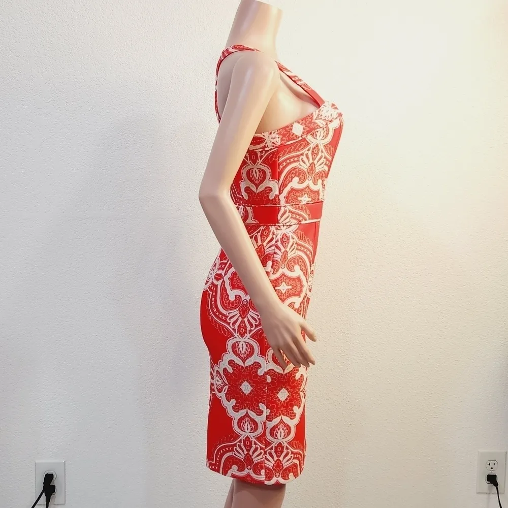Lovely Adrianna Papell Orange White Damask Scuba Dress Women's Size: 6 - Image 10