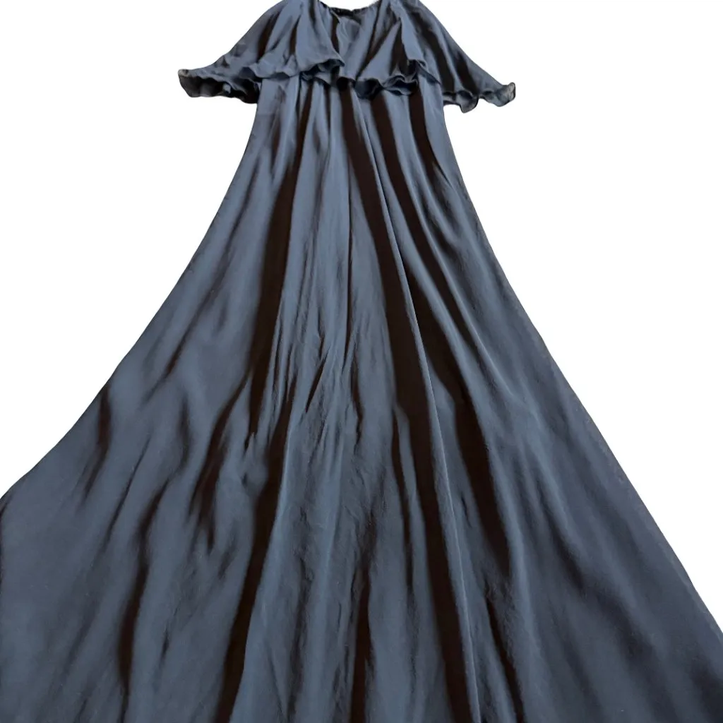 Uli Herzner Black Flowy Maxi Dress Sleeveless Lace Trim Party Size Small Medium - Image 9