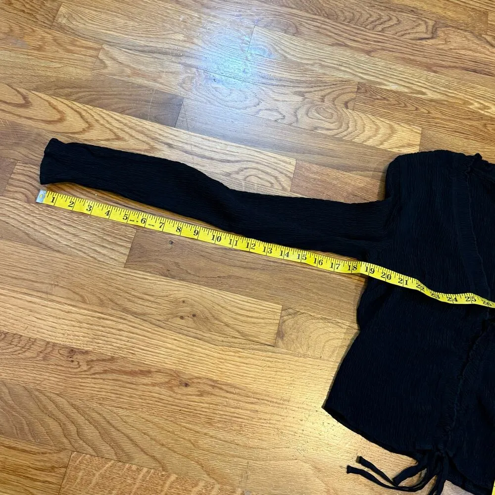 Women’s 6 Black Lace up Textured Smocked Long Sleeve V-neck shirt Goth - Image 6