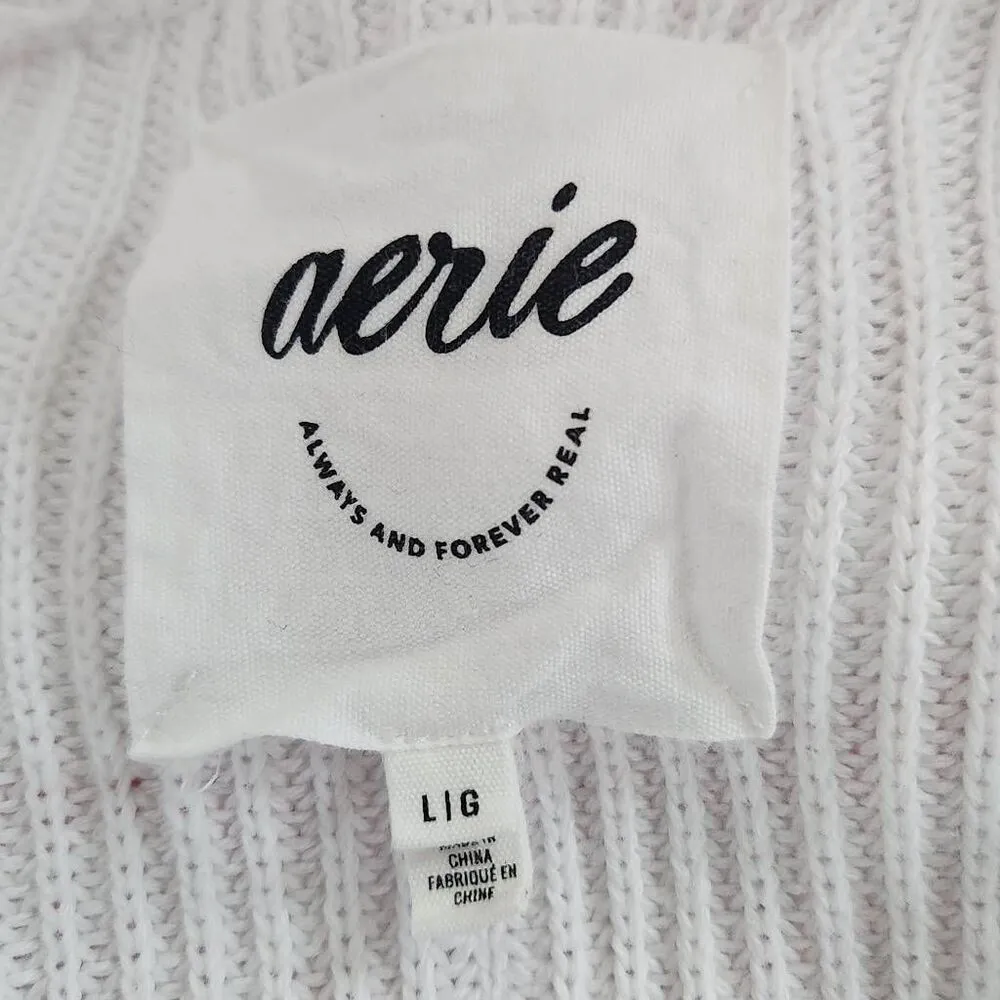 Aerie Pink and White Stripe Oversized Cropped Knit Sweater Size Large - Image 6