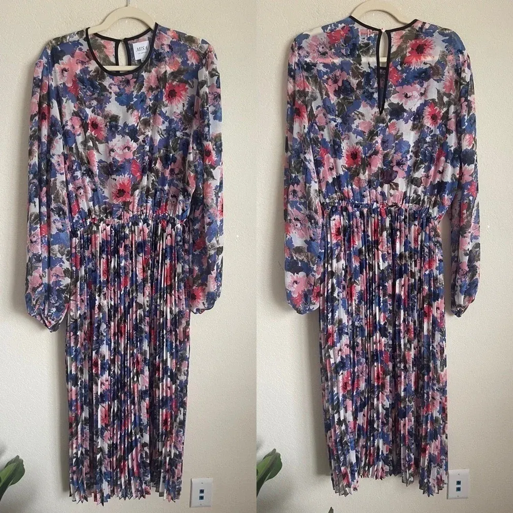 MISA LA Meadow Pleated Juliana Midi Dress Long Sleeve Floral - Image 5