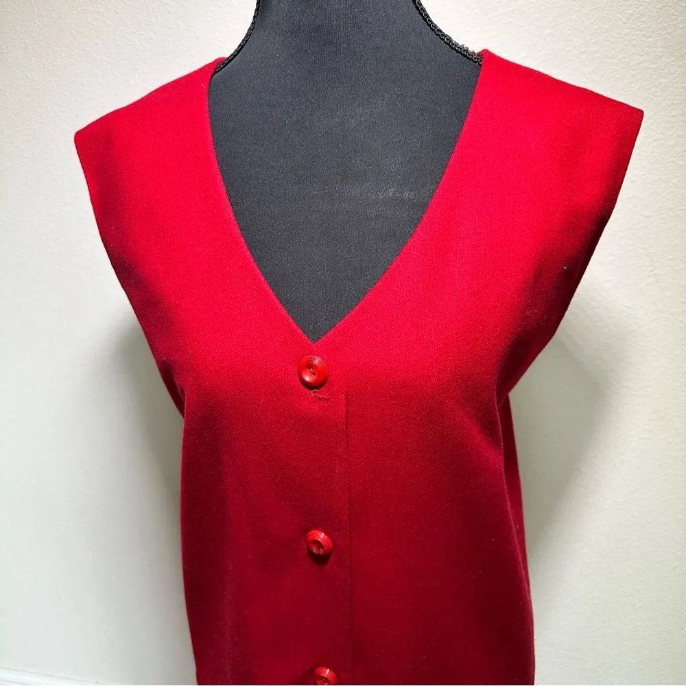 Sag Harbor Vintage 90’s Wool Red Sleeveless V-Neck Sheath Midi Dress - Image 4