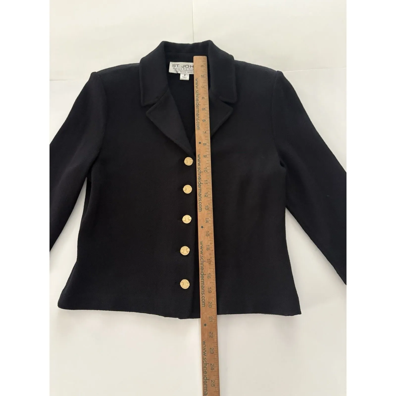 St. John Santana Knit Black Blazer Jacket Gold Buttons Size 2 Old Money Luxury - Image 5