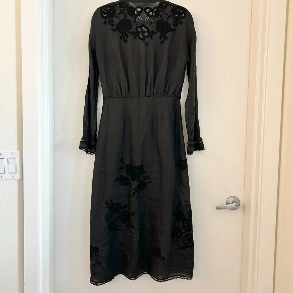 Veronica Beard Trina Embroidered Midi Dress in Black Size 4 - Image 10