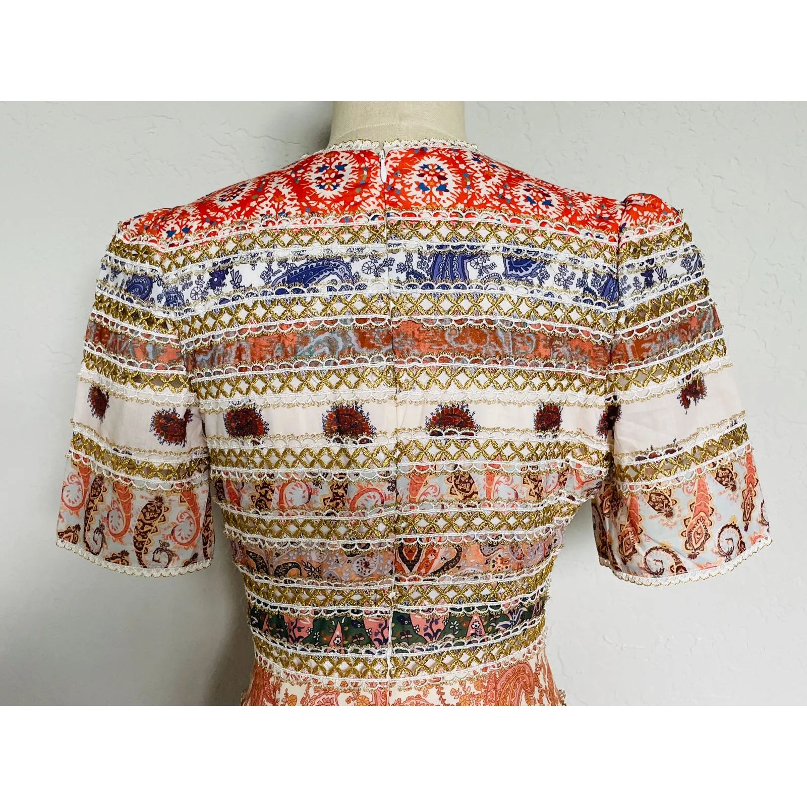 Beulah Mini Dress Striped Paisley Patchwork Small - Image 11