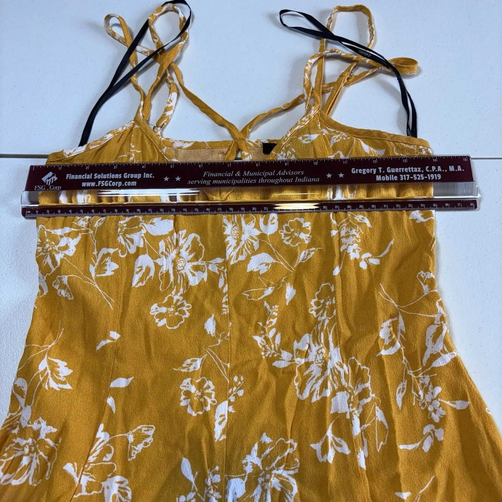 Forever 21 Yellow Floral Mini Sundress Small New Spaghetti Strap Fit And Flare - Image 6