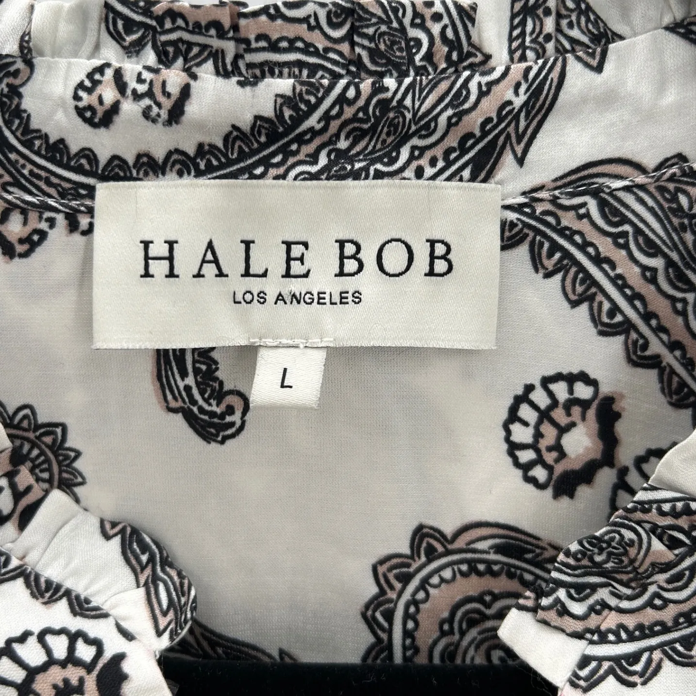 Hale Bob Paisley Print Ruffle V Neck Long Sleeve Silk Blend Midi Dress Sz Large - Image 3