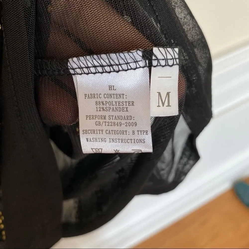 Black and gold sheer mesh V neck sleeveless rhinestone studded mini dress M Size M - Image 8