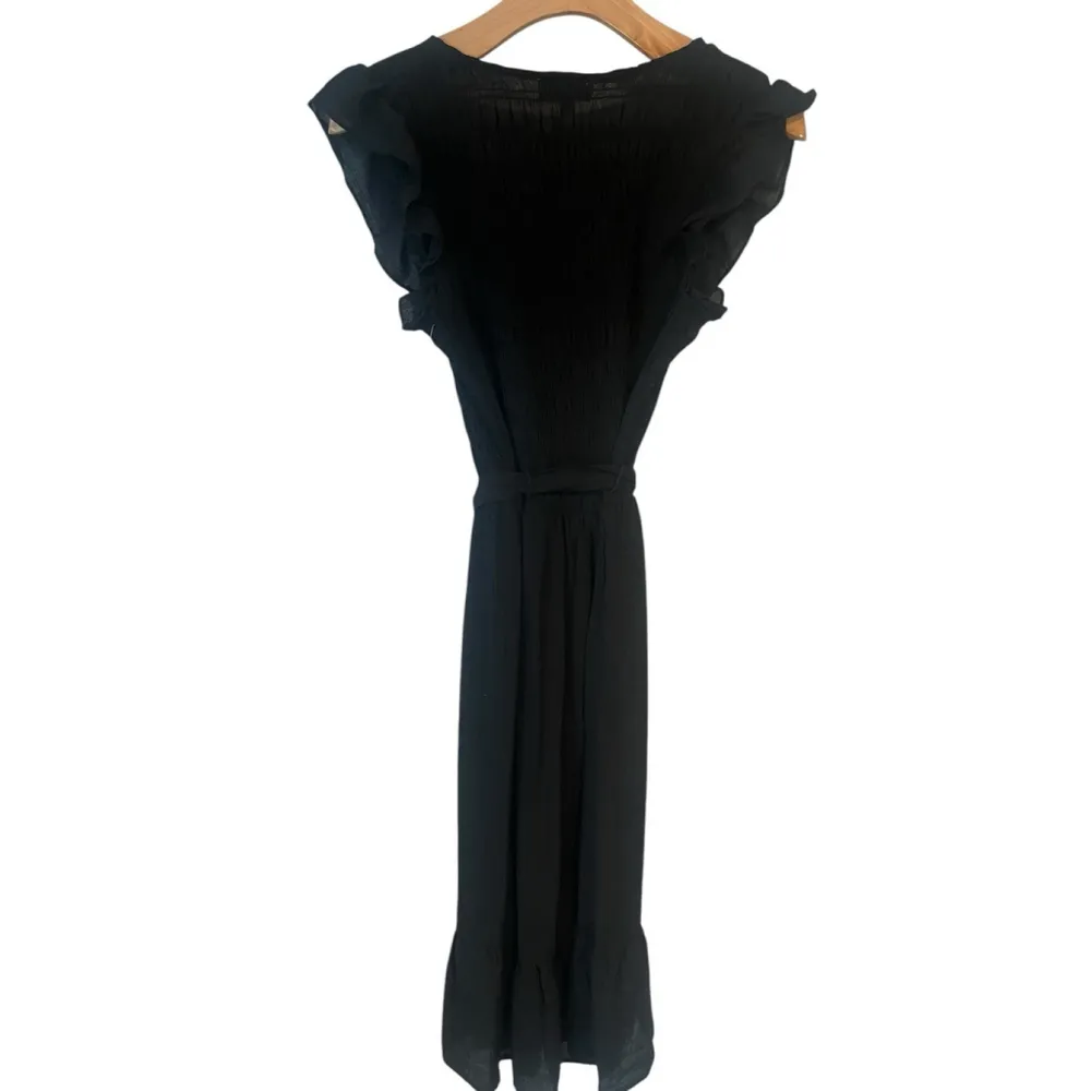 Luxology Maxi Dress Size Medium Black Cap Sleeve V Neck Tie Waist Belt NWT - Image 9