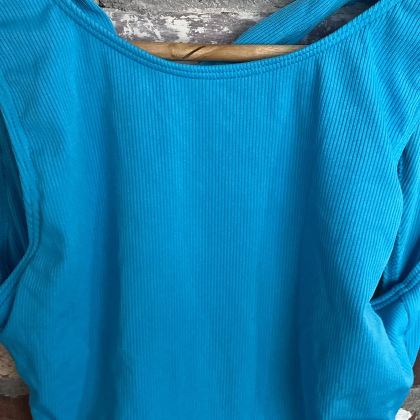 Blue One Piece Ribbed Open Tie Back Bathing Suite Size S - Image 2