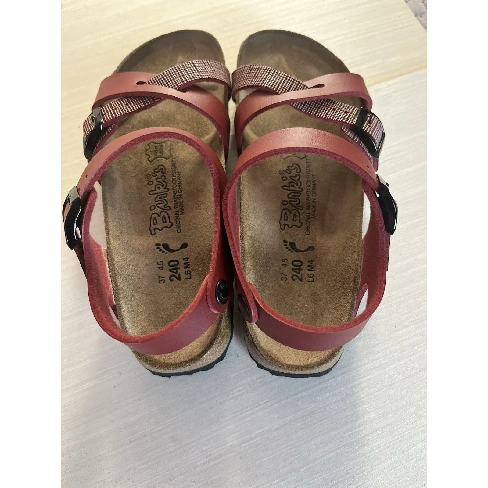 BIRKI'S by Birkenstock US 6.5 EU 37 Sandals Lillie Red Plaid Birko Flor Buckle - Image 5