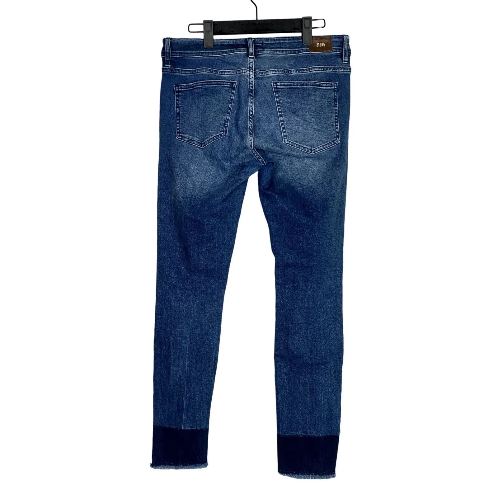 ZARA Z1975 Vintage Distressed Denim Skinny Jean Raw Frayed Hem 8 Blue #4081 - Image 4