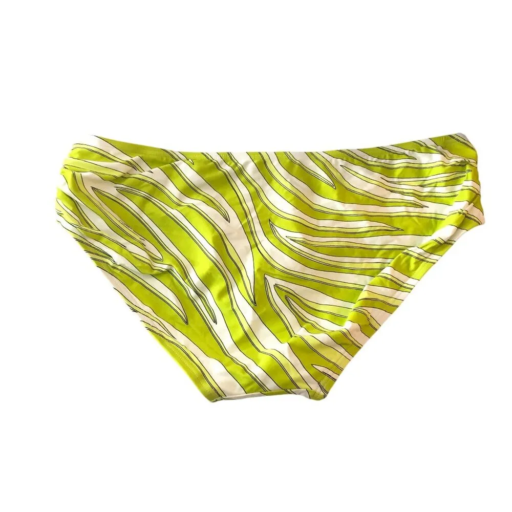 Michael Kors Bikini Bottom Shirred Ruched Hipster Striped Limeade Green XL - Image 4