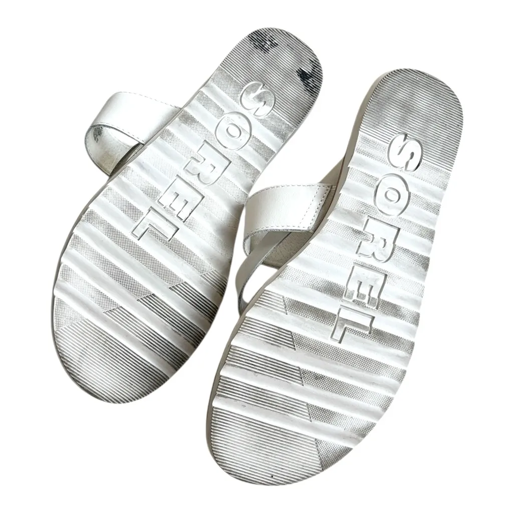 EUC Sorel Leather Ella ll Easy Flip Sandals White Size 9.5 - Image 8