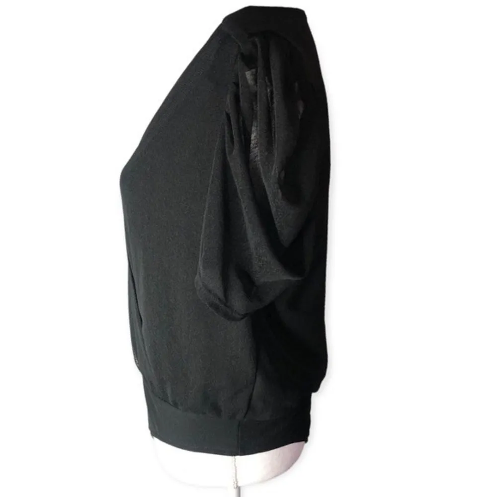 Ember Black Sheer Wrap Front Cap Sleeve Bodysuit Size M - Image 67