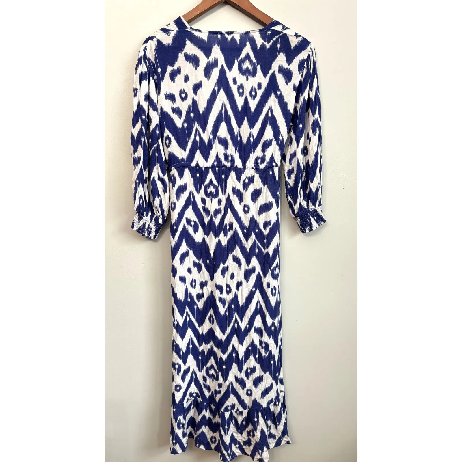 Blue Island Size M Ikat Print Coverup Dress Boho Drawstring Waist Vacation - Image 5