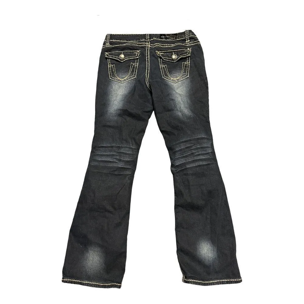 SoundGirl Jeans Size 11 Dark Wash Rhinestone Button Boot Cut Y2K Western - Image 2