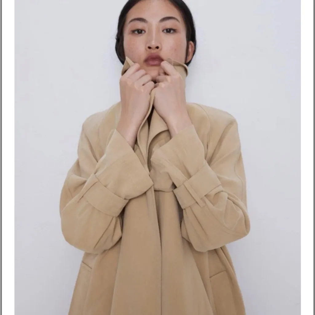 ZARA Open Front Long Trench Jacket in Tan - Image 4