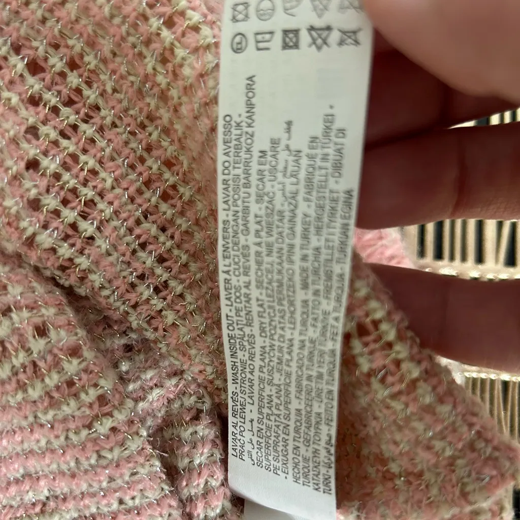 Zara Pink and White‎ Textured Chevron Sweater Metallic Thread Size Large - Image 7