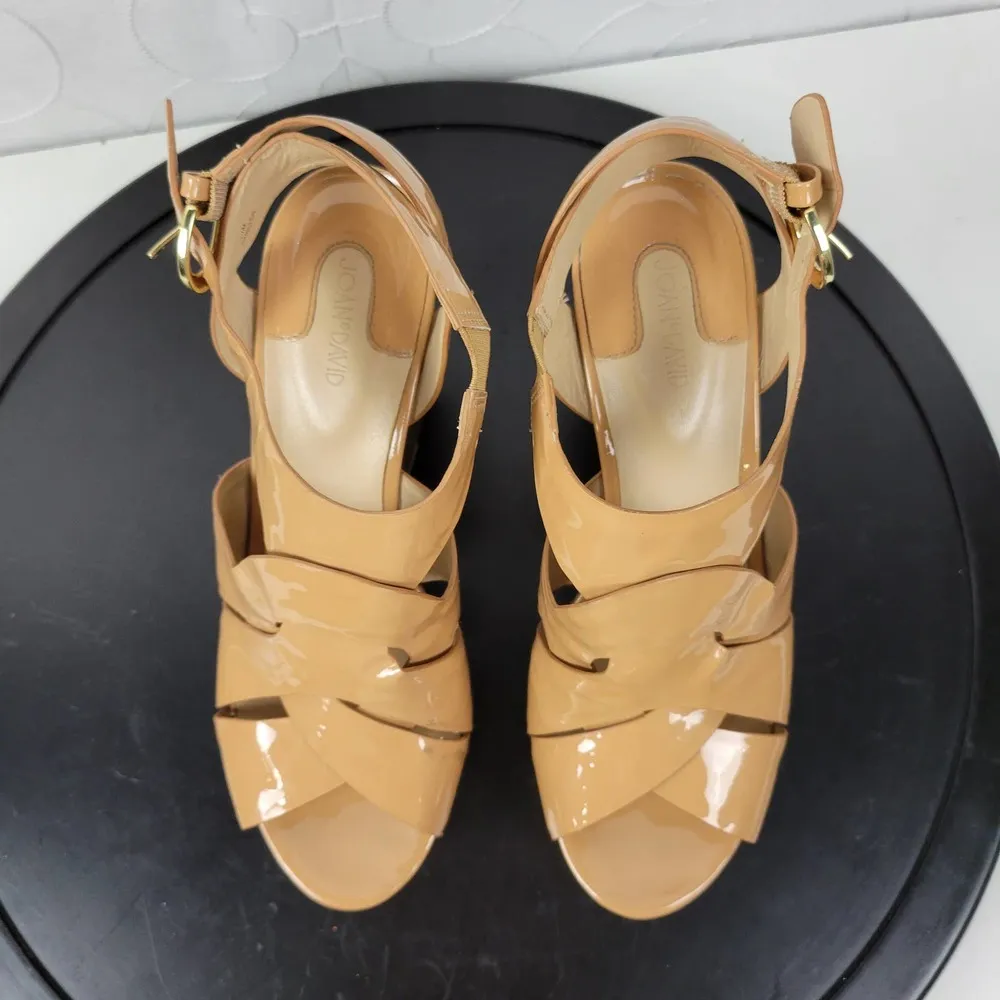Joan & David Daisleen Womens Sandals Size 7.5 Tan Patent Leather Snakeskin Wedge - Image 2