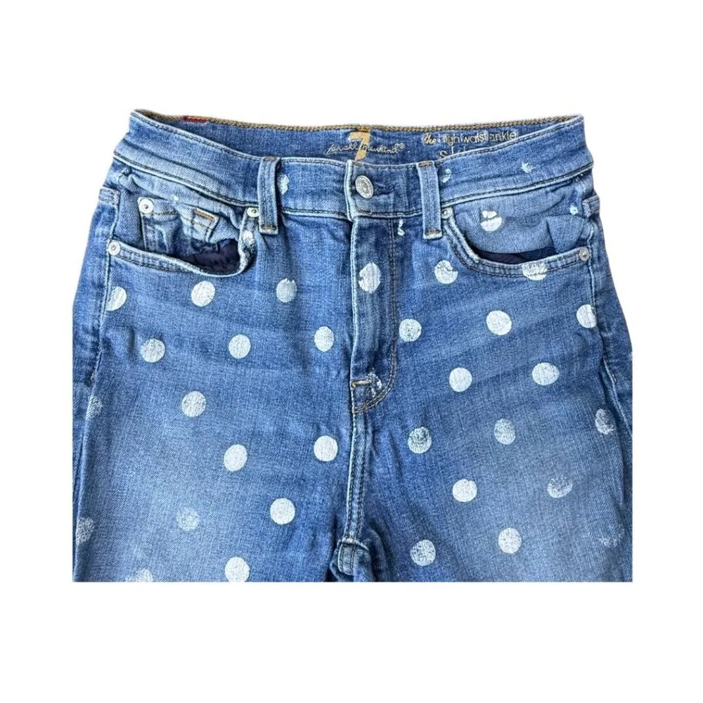 7 for all Mankind The High Waist Ankle Skinny Jean White Polka Dots Size 28 - Image 10