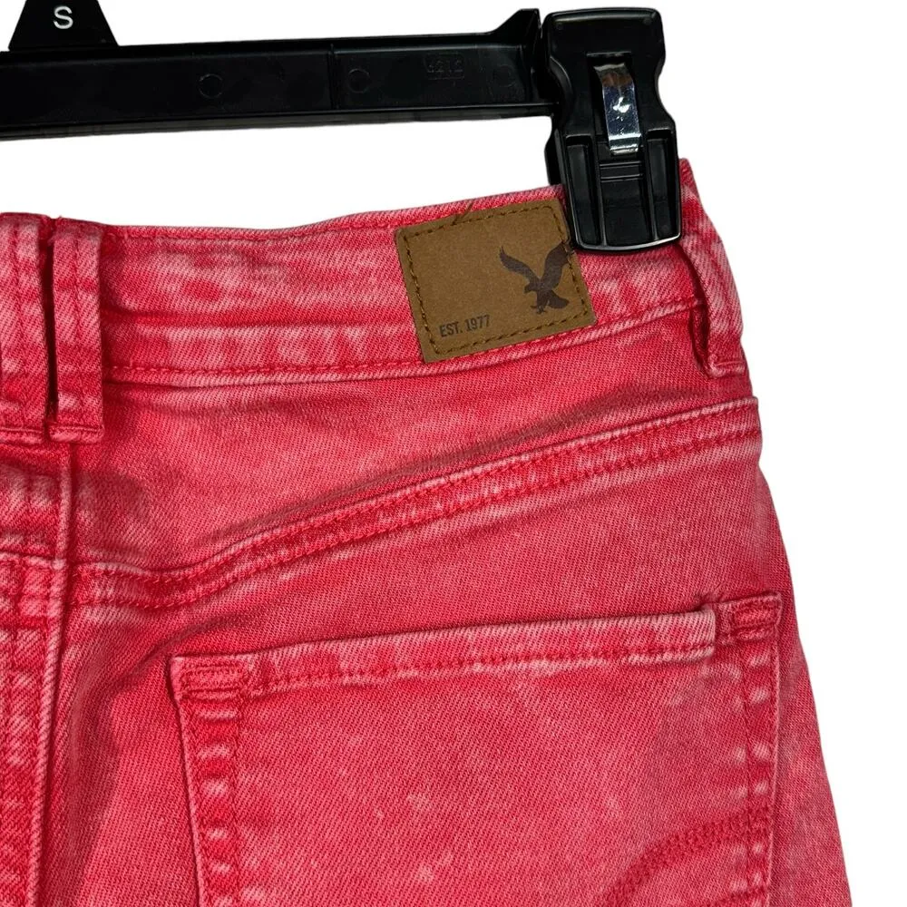American Eagle SZ 2 Shorts Mid-Rise Stretch Zip-Fly Rear Frayed Hems Pink Wash - Image 3