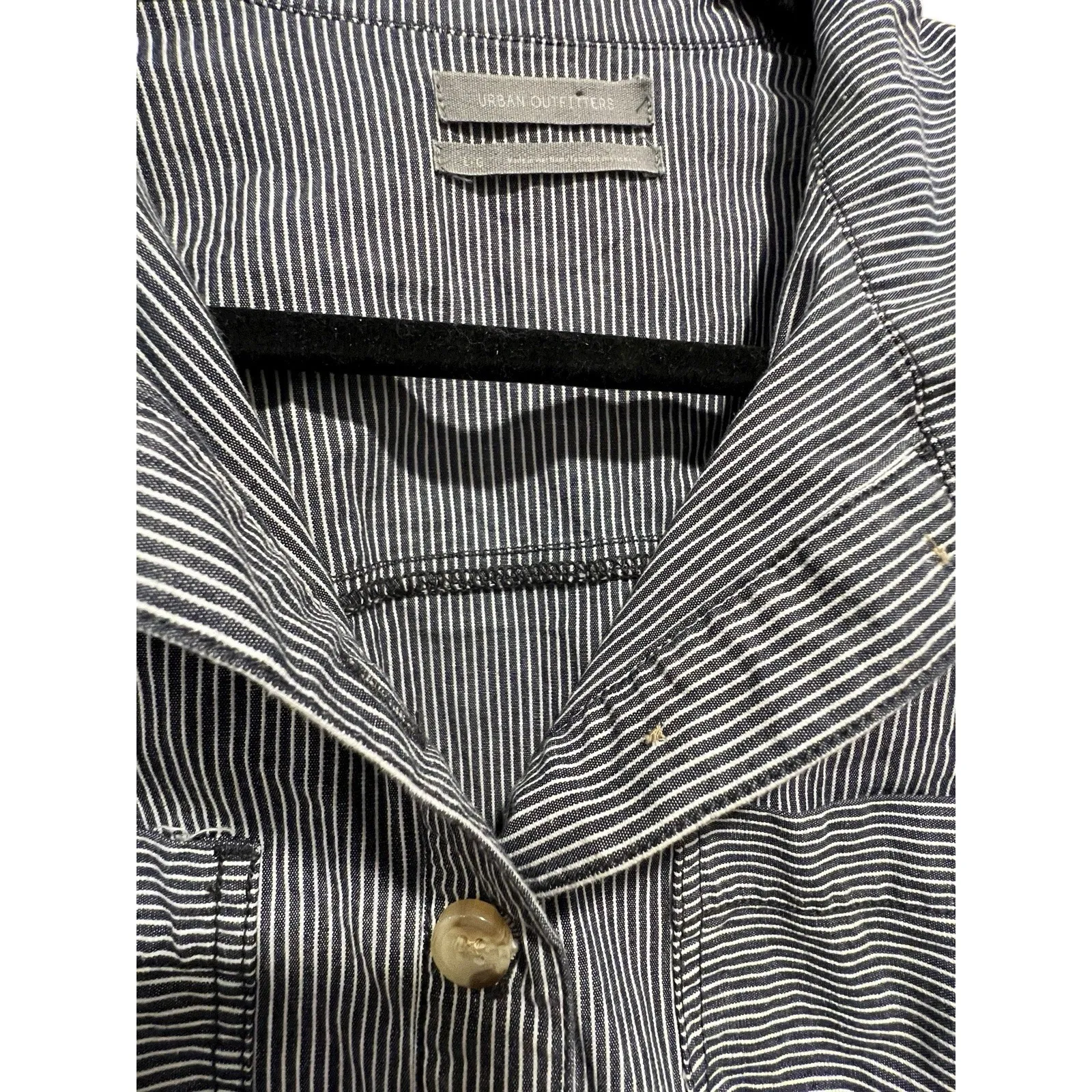 Urban Outfitters Romper Womens Large Denim Conductor‎ Stripe Belted Casual Relax - Image 3