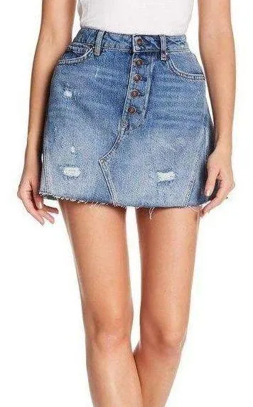 A Line Distressed Denim Mini Skirt - Image 2
