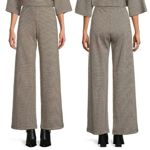 Bryn Walker Palazzo Soft Knit Pull On Pants Houndstooth Wide Leg Nero/Latte XXS - Image 2