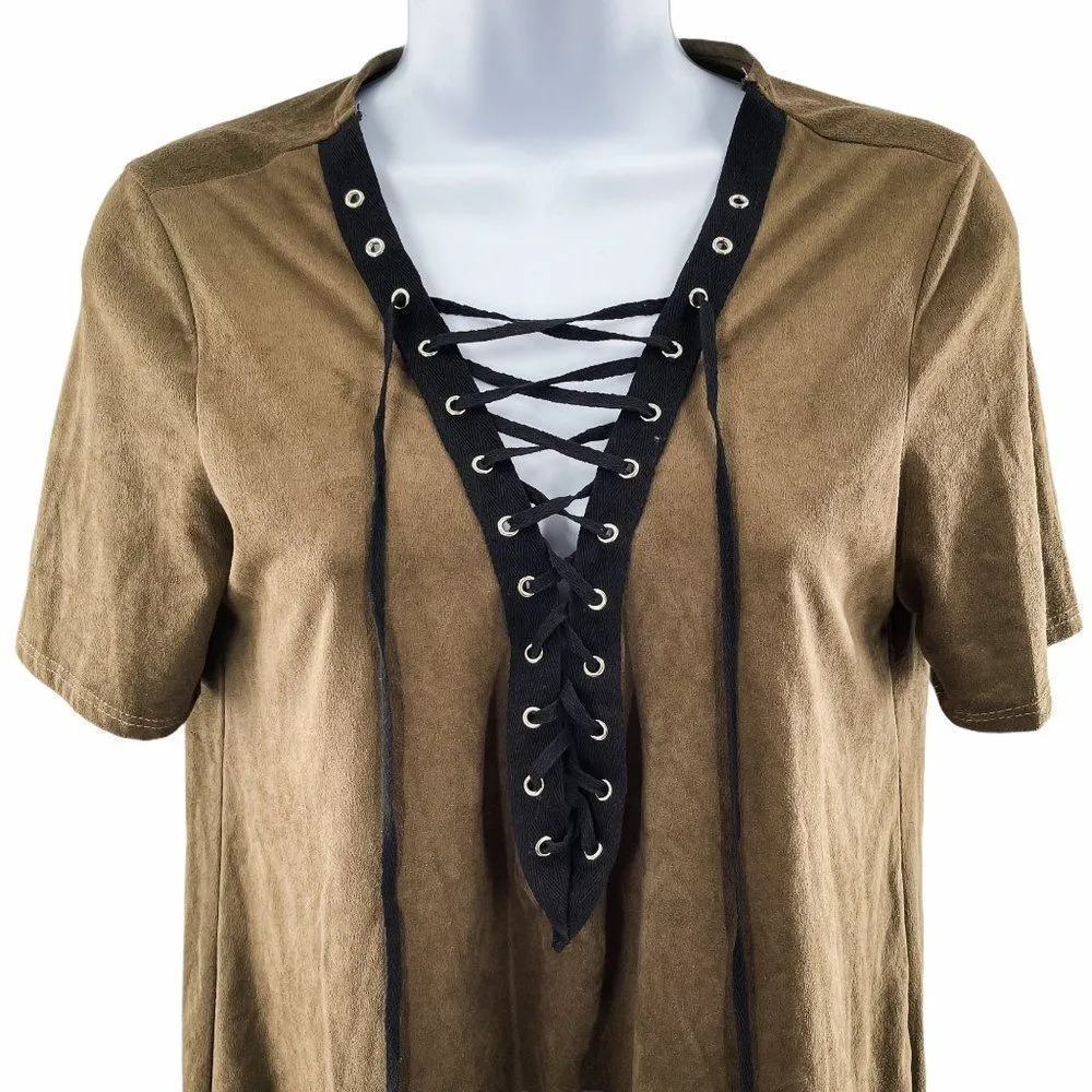 Windsor Green Black Lace Up Suede Shirt S - Image 3