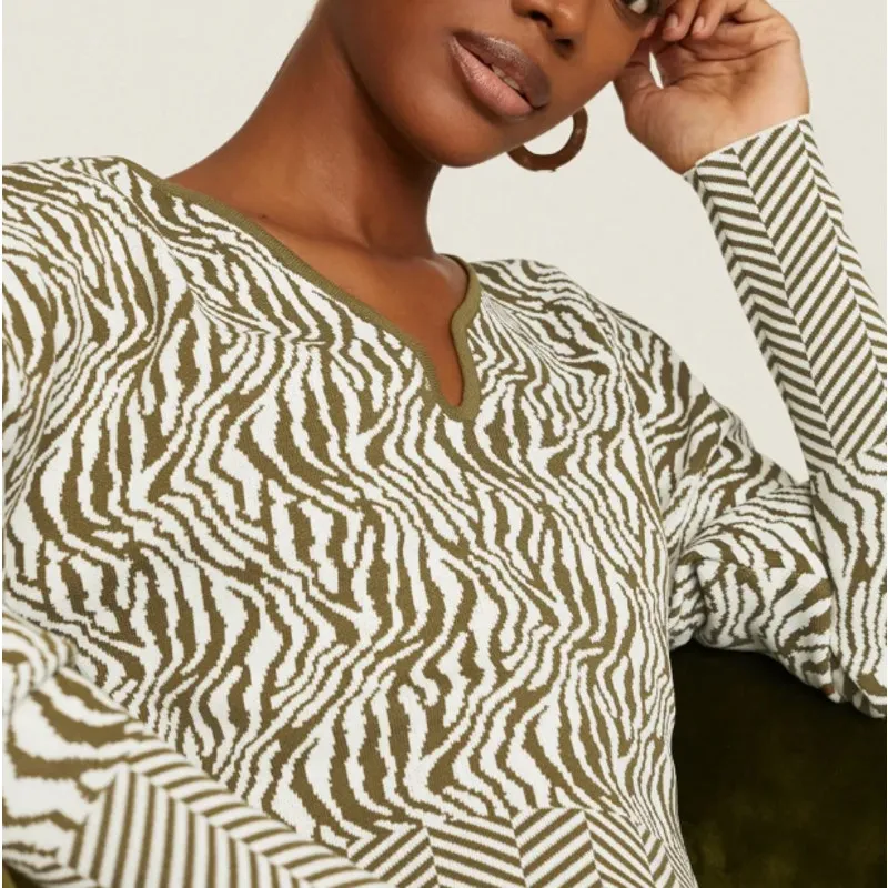 Estaban Cortazar Olive Zebra Sweater SMALL Cropped Dolman Animal Designer $265 Green - Image 3