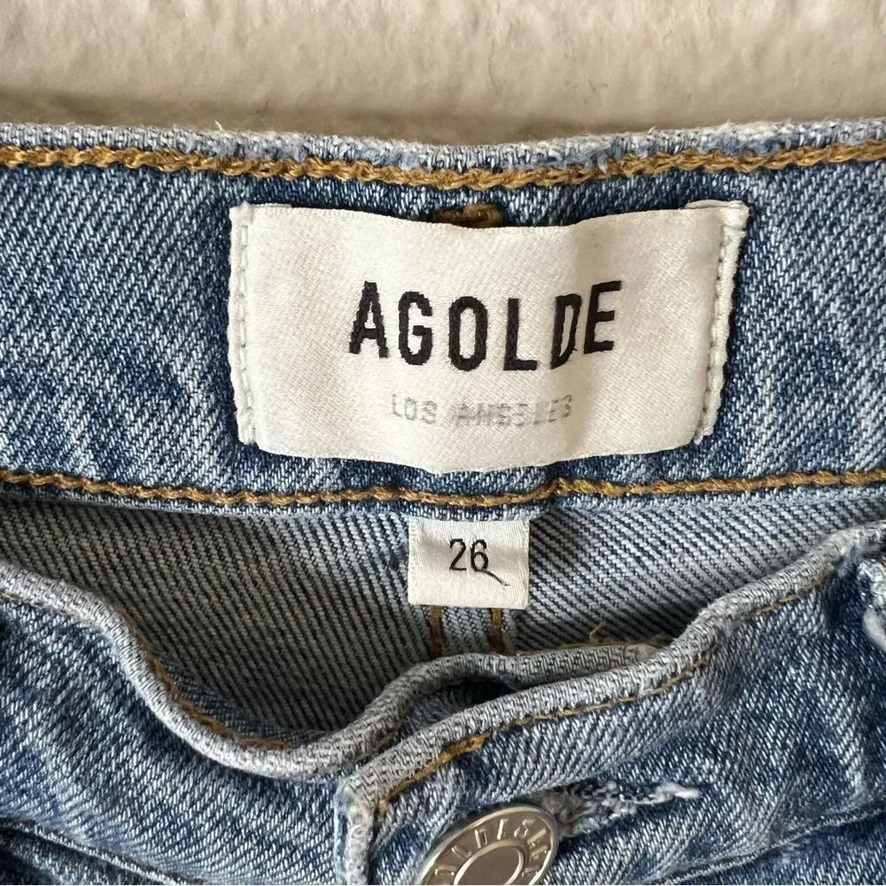 AGOLDE Riley High Rise Straight Crop Jeans Size 26 Medium Wash Distressed - Image 8