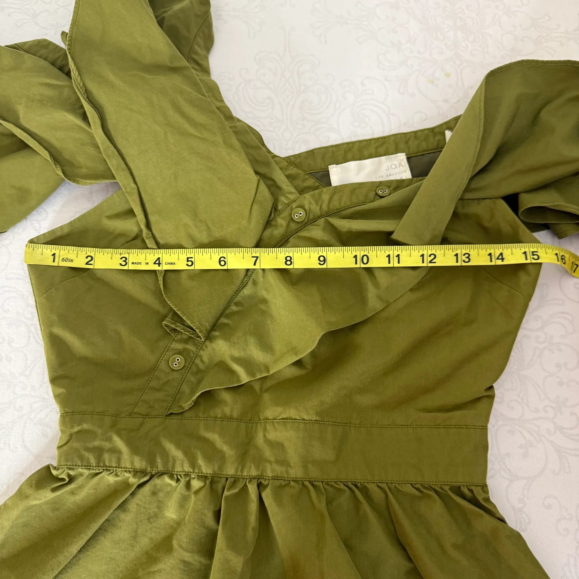 Olive Green Fit and Flare Ruffled Mini Dress - Image 12