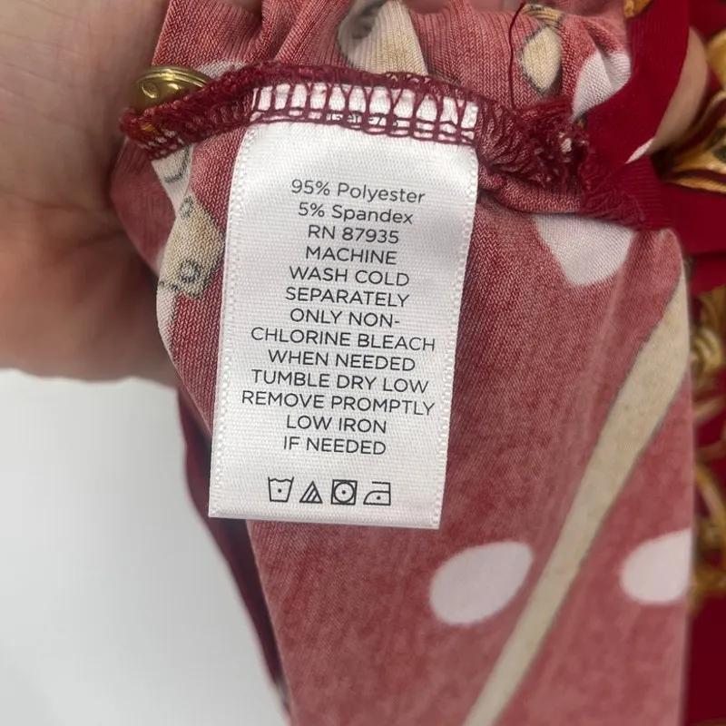 Susan Graver Liquid Knit Button Shirt Sz 2X Red Equestrian Scarf Print Dot Chain - Image 9