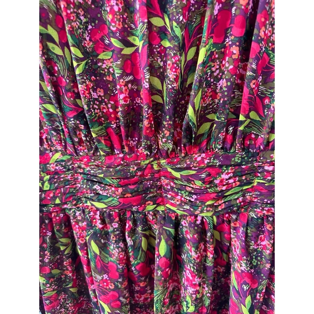 Julia Jordan Peasant Floral Gathered High Ruffle Neck Sheer Sleeves Mini Dress 8 - Image 5