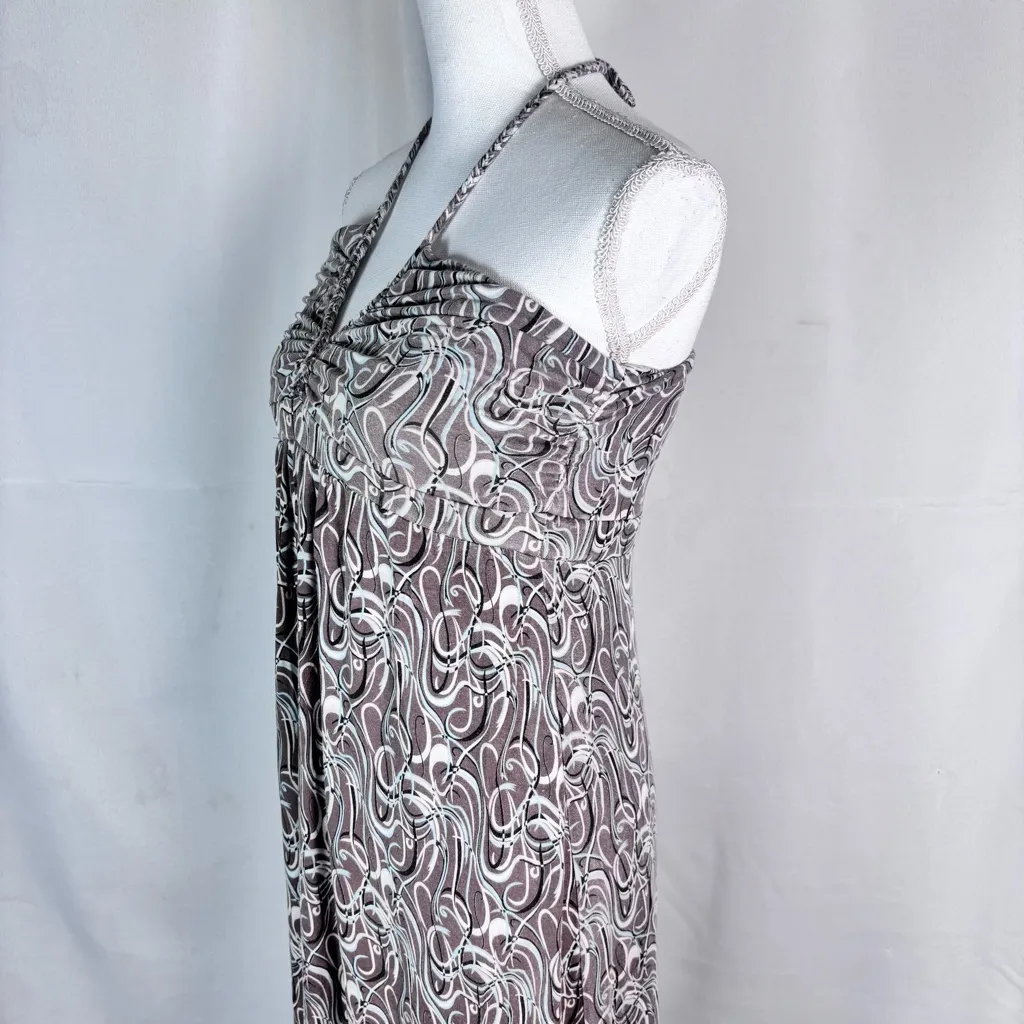 TOAST UK halter neck maxi dress ruched bust and knotted back tie Size M Brown Size M - Image 5