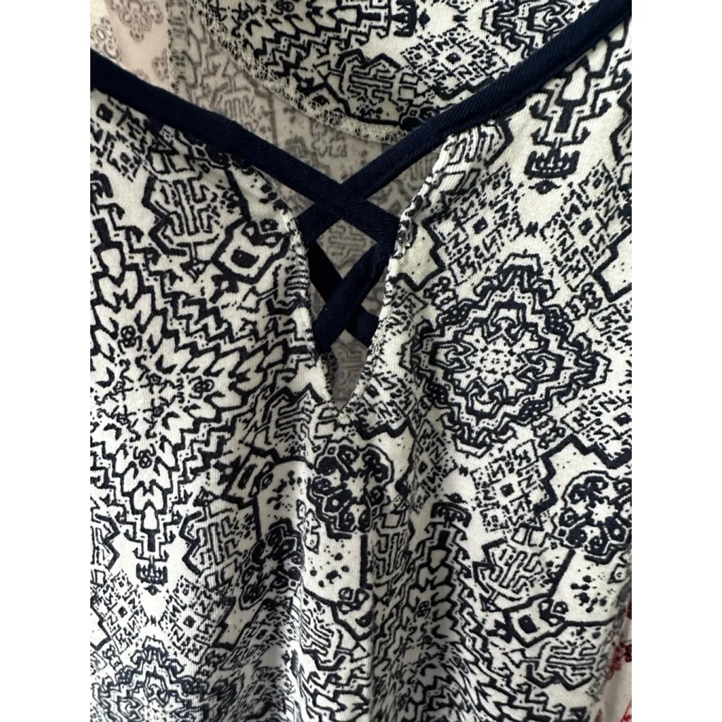 ELLEN TRACY Tank Top L White Navy Blue Red Patterned - Image 3