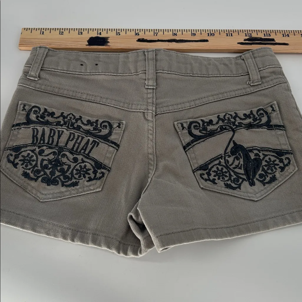 Baby Phat Gray Denim Shorts Women’s Size 10 Stretch Low Rise Embroidered - Image 4