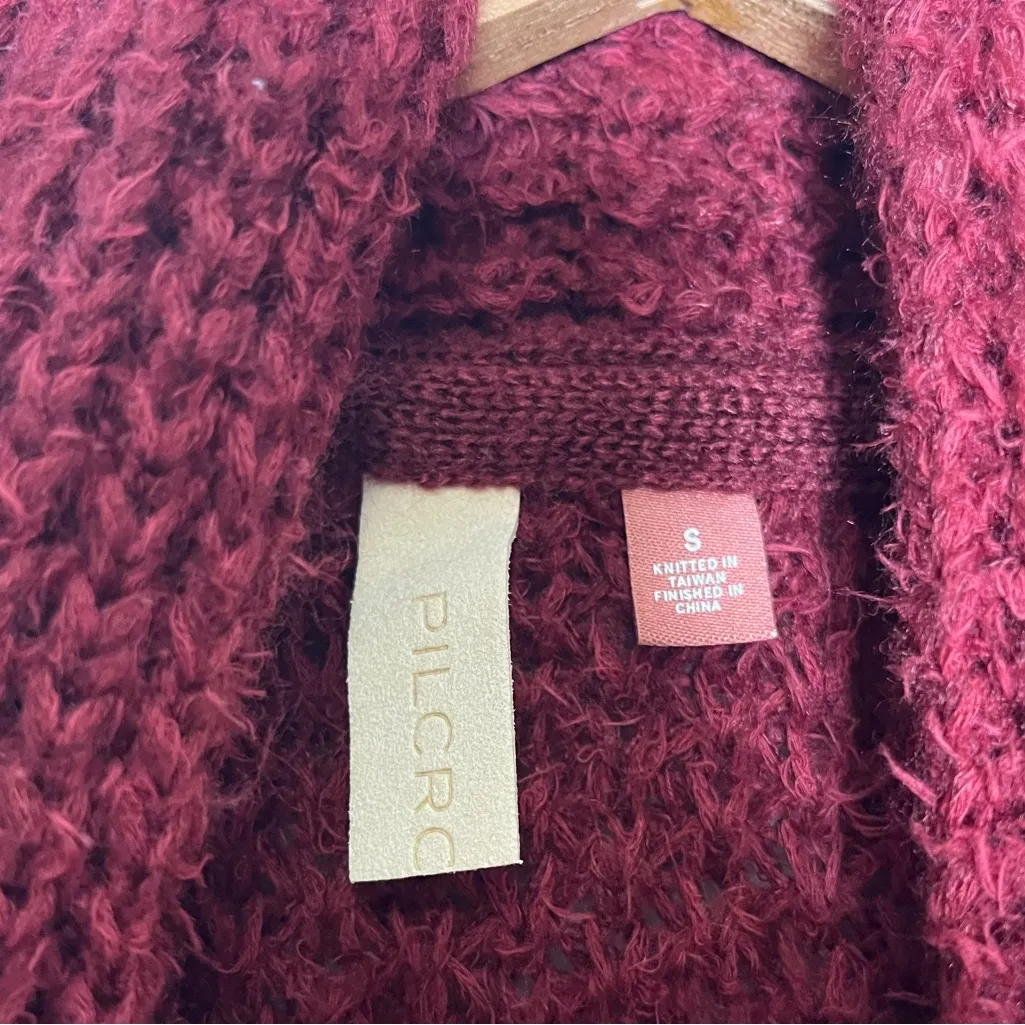 Anthropologie Pilcro Burgundy Textured Knit Cozy Cardigan Layering Sweater Sz S - Image 4