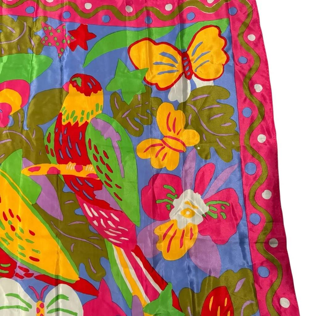 Ken Done Silk Scarf with Tropical Design Pink - Image 9